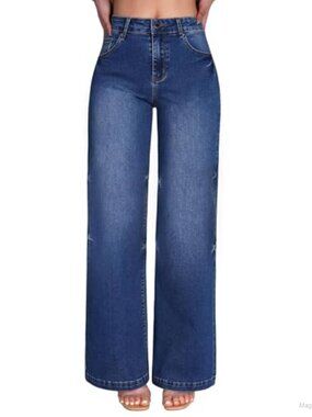 Wide Leg Jeans High Waisted Stretchy Denim Trouser Pants Y2K